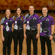 Load image into Gallery viewer, Custom Funny Bowling Polo Shirt For Men, Purple Bowling Ball And Pin Bowling Jersey IPHW10259