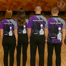 Load image into Gallery viewer, Custom Funny Bowling Polo Shirt For Men, Purple Bowling Ball And Pin Bowling Jersey IPHW10259