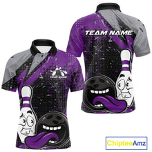 Load image into Gallery viewer, Custom Funny Bowling Polo Shirt For Men, Purple Bowling Ball And Pin Bowling Jersey IPHW10259