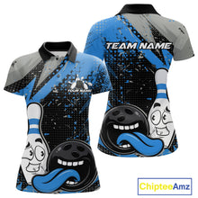 Load image into Gallery viewer, Custom Funny Bowling Polo Shirt For Women, Blue Bowling Ball And Pin Bowling Jersey IPHW10260