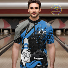Load image into Gallery viewer, Custom Funny Bowling Quarter-Zip Shirt For Men, Blue Bowling Ball And Pin Bowling Jersey IPHW10260