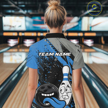 Load image into Gallery viewer, Custom Funny Bowling Women Quarter-Zip Shirt, Blue Bowling Ball And Pin Bowling Jersey IPHW10260