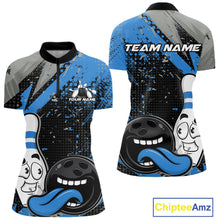 Load image into Gallery viewer, Custom Funny Bowling Women Quarter-Zip Shirt, Blue Bowling Ball And Pin Bowling Jersey IPHW10260