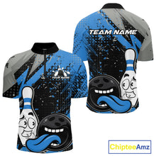 Load image into Gallery viewer, Custom Funny Bowling Quarter-Zip Shirt For Men, Blue Bowling Ball And Pin Bowling Jersey IPHW10260