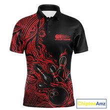 Load image into Gallery viewer, Custom Black And Red Orange Tribal Pattern Flame Bowling Team Shirts, Polynesian Bowling League Shirt IPHW10491