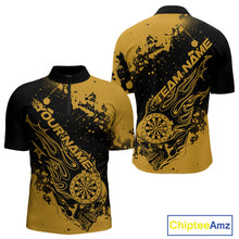 Load image into Gallery viewer, Custom Black And Yellow Splatter Flame Dart Skull Men Quarter-Zip Shirt, Grunge Halloween Jersey IPHW10051