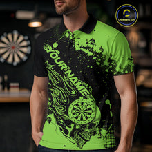 Load image into Gallery viewer, Custom Black And Green Splatter Flame Dart Skull Men Polo Shirt, Grunge Halloween Jerseys IPHW10052