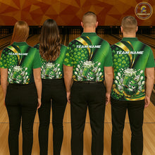 Load image into Gallery viewer, Custom Funny St Patricks Party Beer Bowling Team Shirts, Green Shamrock And Gold Coin Bowling Jerseys IPHW10523