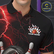 Load image into Gallery viewer, Custom Black And Red Thunder Lightning Black Mamba Snake Bowling Team Men Polo Shirt IPHW10152