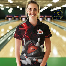 Load image into Gallery viewer, Custom Black And Red Thunder Lightning Black Mamba Snake Bowling Team Women Polo Shirt IPHW10152