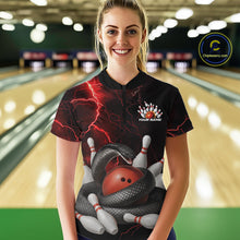 Load image into Gallery viewer, Custom Black And Red Thunder Lightning Black Mamba Snake Bowling Team Women Shirt IPHW10152