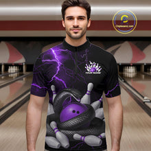 Load image into Gallery viewer, Custom Black And Purple Thunder Lightning Black Mamba Snake Bowling Team Men Quarter-Zip Shirt IPHW10153