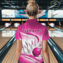 Load image into Gallery viewer, Custom Pink Halftone Dots Hexagon Bowling Team Jerseys, Women Quarter-Zip Bowling Shirt IPHW11377