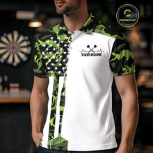 Load image into Gallery viewer, Custom Green Military Camo Patriotic Dart Men Polo Shirts, US Flag Dart Team Shirt IPHW9952