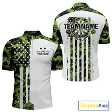 Load image into Gallery viewer, Custom Green Military Camo Patriotic Dart Men Quarter-Zip Shirts, US Flag Dart Team Shirt IPHW9952