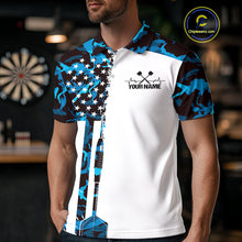 Load image into Gallery viewer, Custom Blue Military Camo Patriotic Dart Men Polo Shirts, US Flag Dart Team Shirt IPHW9954