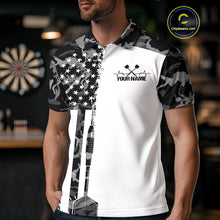 Load image into Gallery viewer, Custom Gray Military Camo Patriotic Dart Men Polo Shirts, US Flag Dart Team Shirt IPHW9955