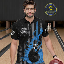 Load image into Gallery viewer, Custom Grunge Vintage Blue Thin Line US Flag Patriotic Men Polo Bowling Team Shirts IPHW10170