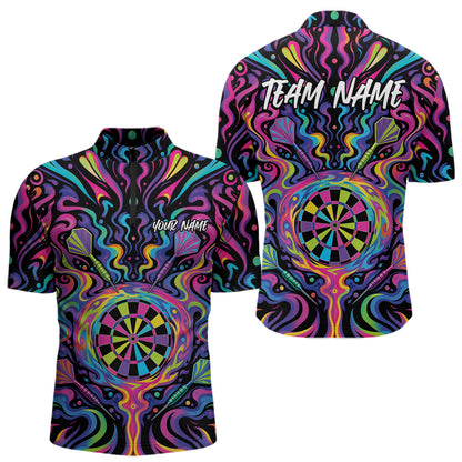Custom Colorful Psychedelic Darts Quarter Zip Shirts For Men, Dartboard Darts Outfit IPHW11727