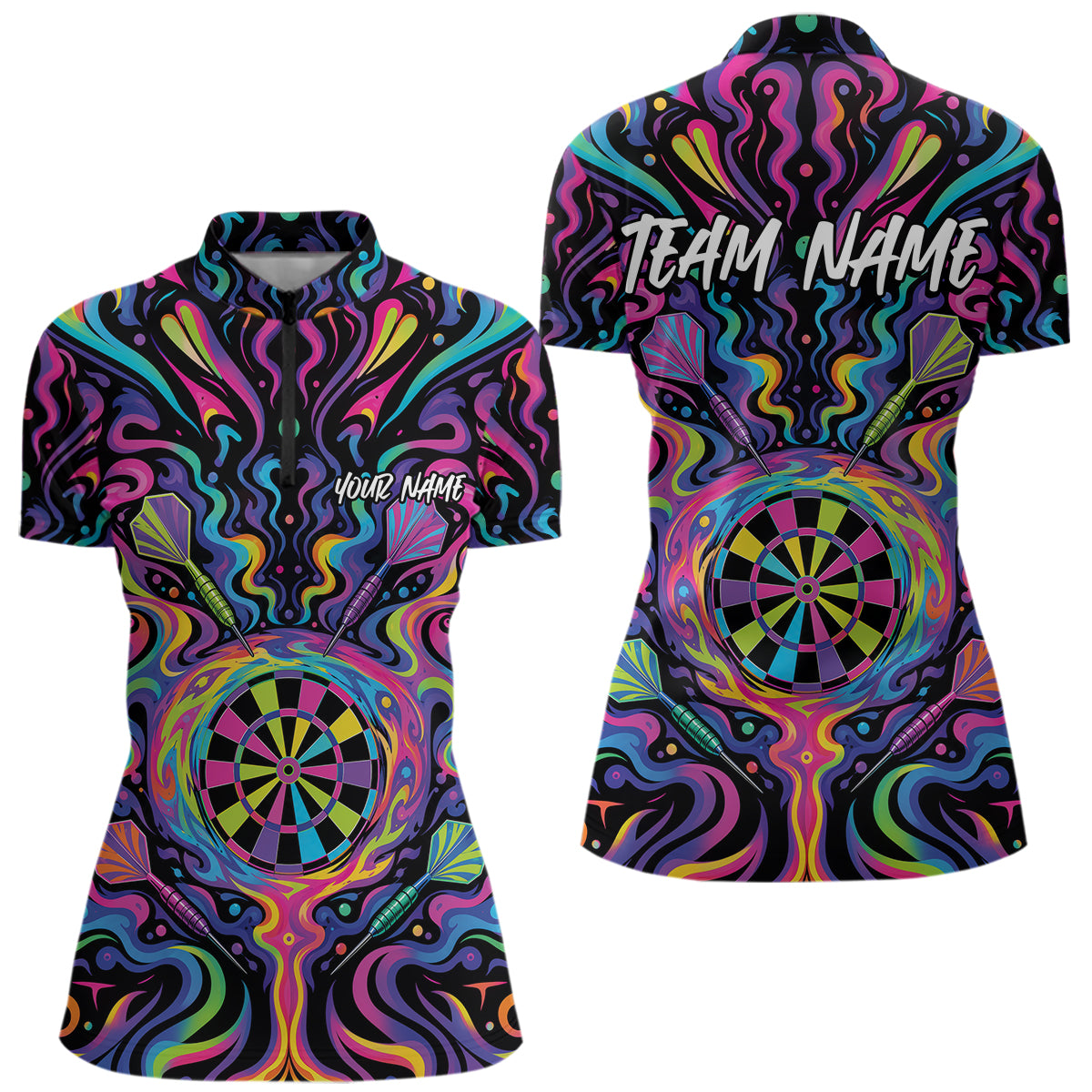 Custom Colorful Psychedelic Darts Quarter-Zip Shirts For Women, Dartboard Darts Outfit IPHW11727