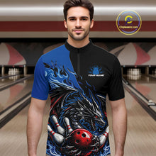 Load image into Gallery viewer, Custom Blue And Red Dragon Bowling Men Quarter-Zip Team Shirt, Dragon Bowling League Shirts IPHW10368