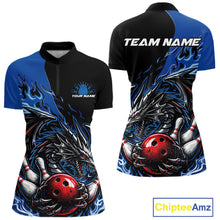 Load image into Gallery viewer, Custom Blue And Red Dragon Bowling Women Quarter-Zip Shirt, Dragon Bowling League Shirts IPHW10368