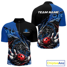 Load image into Gallery viewer, Custom Blue And Red Dragon Bowling Men Quarter-Zip Team Shirt, Dragon Bowling League Shirts IPHW10368