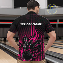 Load image into Gallery viewer, Custom Pink Patrotic Flame Bowling Men Quarter-Zip Shirt, US Flag Bowling Jersey IPHW11159