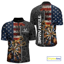 Load image into Gallery viewer, Custom Grunge US Flag Lightning Dartboard Patriotic Dart Team Men Quarter-Zip Shirt Dart Jerseys IPHW10387