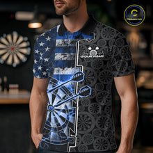 Load image into Gallery viewer, Custom Blue Lightning US Flag Dartboard Patriotic Dart Team Men Polo Shirt Dart Jerseys IPHW10388