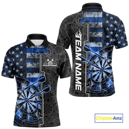 Custom Blue Lightning US Flag Dartboard Patriotic Dart Team Men Polo Shirt Dart Jerseys IPHW10388