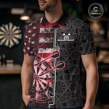 Load image into Gallery viewer, Custom Red Lightning US Flag Dartboard Patriotic Dart Team Men Polo Shirt Dart Jerseys IPHW10389