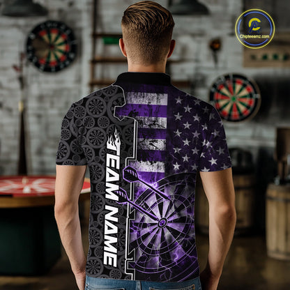 Custom Purple Lightning US Flag Dartboard Patriotic Dart Team Men Polo Shirt Dart Jerseys IPHW10390