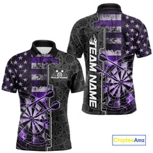 Load image into Gallery viewer, Custom Purple Lightning US Flag Dartboard Patriotic Dart Team Men Polo Shirt Dart Jerseys IPHW10390