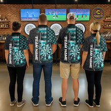 Load image into Gallery viewer, Custom Turquoise Blue Lightning US Flag Dartboard Patriotic Dart Team Men Polo Shirt IPHW10391