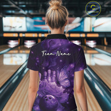Load image into Gallery viewer, Custom Purple Butterfly And Roses Bowling Women Quarter-Zip Shirts, Ladies Bowling Team IPHW10877