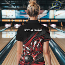 Load image into Gallery viewer, Custom Black And Red Flame Bowling Team Jersey, Bowling Tournament Women Polo Shirt IPHW11205