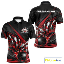 Load image into Gallery viewer, Custom Black And Red Flame Bowling Team Jersey, Bowling Tournament Men Polo Shirt IPHW11205