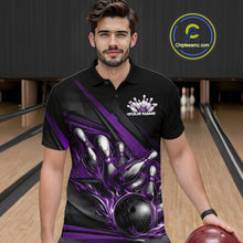 Load image into Gallery viewer, Custom Black And Purple Flame Bowling Team Jersey, Bowling Tournament Men Polo Shirt IPHW11207