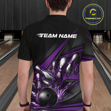 Load image into Gallery viewer, Custom Black And Purple Flame Bowling Team Jersey, Bowling Tournament Men Polo Shirt IPHW11207