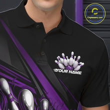 Load image into Gallery viewer, Custom Black And Purple Flame Bowling Team Jersey, Bowling Tournament Men Polo Shirt IPHW11207