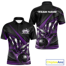 Load image into Gallery viewer, Custom Black And Purple Flame Bowling Team Jersey, Bowling Tournament Men Polo Shirt IPHW11207