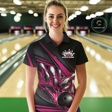 Load image into Gallery viewer, Custom Black And Hot Pink Flame Bowling Team Jersey, Bowling Tournament Women Polo Shirt IPHW11208