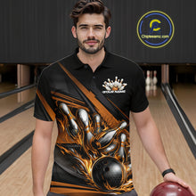 Load image into Gallery viewer, Custom Black And Gold Flame Bowling Team Jersey, Bowling Tournament Men Polo Shirt IPHW11209