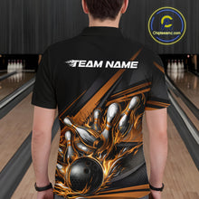 Load image into Gallery viewer, Custom Black And Gold Flame Bowling Team Jersey, Bowling Tournament Men Polo Shirt IPHW11209