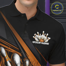 Load image into Gallery viewer, Custom Black And Gold Flame Bowling Team Jersey, Bowling Tournament Men Polo Shirt IPHW11209