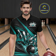 Load image into Gallery viewer, Custom Turquoise Blue Flame Bowling Team Jersey, Bowling Tournament Men Polo Shirt IPHW11210