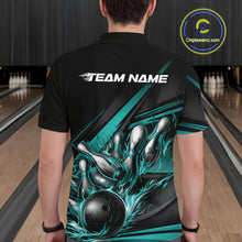 Load image into Gallery viewer, Custom Turquoise Blue Flame Bowling Team Jersey, Bowling Tournament Men Polo Shirt IPHW11210