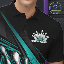 Load image into Gallery viewer, Custom Turquoise Blue Flame Bowling Team Jersey, Bowling Tournament Men Polo Shirt IPHW11210