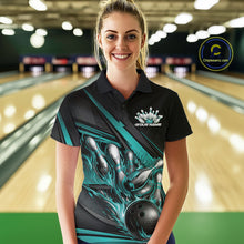 Load image into Gallery viewer, Custom Turquoise Blue Flame Bowling Team Jersey, Bowling Tournament Women Polo Shirt IPHW11210